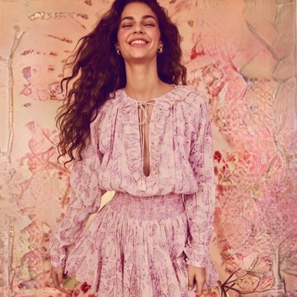 Hemant and Nandita Sahar Paisley  Pink Mini Dress Sz Small NWT